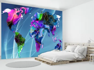 Zdjęcie produktu dla Fototapeta flizelinowa mapa świata 350x256 cm fototapeta XXL mapa kontynentów abstrakcyjna k-C-10008-a-a