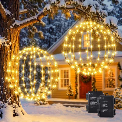 Weihnachtskugeln 30 cm, 2 Stück, Warmweiß, 120 LED, Batteriebetrieb