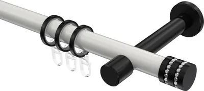 Produktbild von Interdeco Gardinenstange / Vorhangstange Weiß / Schwarz, Typ Prestige Estana (Glitzerkappe), 20 mm Ø 1-läufig, 320 cm