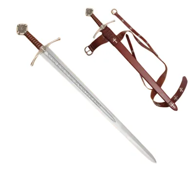 Produktbild von Templer Schwert Dekoration 101 cm – dekorative Replik mit Stahlklinge, Scheide + Gürtel, historische Wand- oder Regaldekoration (WS502356)