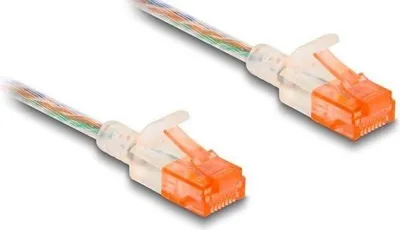 Produktbild von Delock RJ45 Netzwerkkabel Cat.6A U/UTP Slim 0,3 m transparent