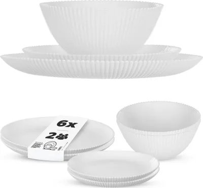 Produktbild von KADAX Geschirrset für 2 Personen, 6-teilig, weiße Tafelservice aus Opalglas mit Suppenschalen, Speisetellern & Desserttellern, Spülmaschinenfest (Weiß XL)