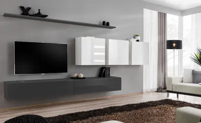 Produktbild von Holzmöbel Wohnwand Grau Designer TV-Ständer Hochglanz Sideboard Wandschrank