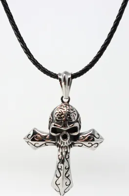 Produktbild von Lederkette Edelstahl 316 SKULL CROSS 60 cm Lederkette