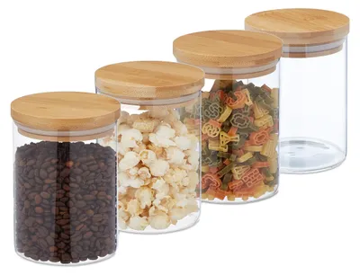 Vorratsdosen-Set 4er, Glas mit Bambusdeckel, 750 ml, luftdicht