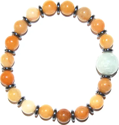 Produktbild von Edelstein-Armband, Jadekugel graviert, Jade gelb mit Hämatin-Scheiben, Ø 8 mm