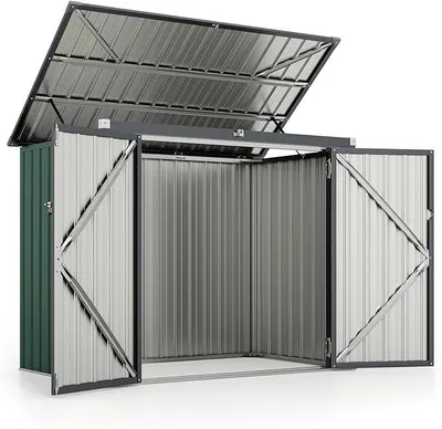 Productafbeelding van Afvalcontainerbox voor 2 afvalcontainers, afvalbox van verzinkt metaal, afvalhok met 2 deuren en een klapdeksel, afvalcontainerberging afsluitbaar en weerbestendig, antraciet, tuinkast voor de tuin, 172 x 95,5 x 130 cm