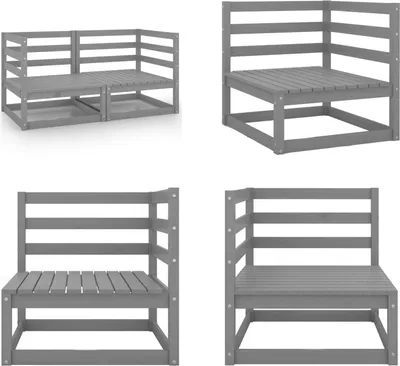 Produktbild von vidaXL Garten Ecksofas 2 Stk. Grau Massivholz Kiefer - Ecksofa - Ecksofas - Holz Ecksofa - Holz Ecksofas