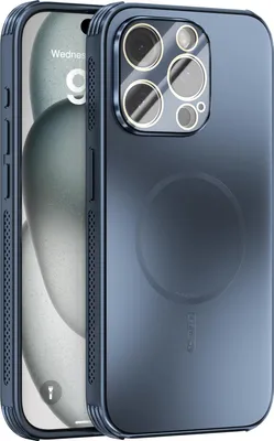 Produktbild von Matte PC TPU Hülle für iPhone 15 Pro Magnetische Handyhülle mit Linsenabdeckung und Wärmeableitung Stoßstange Blau