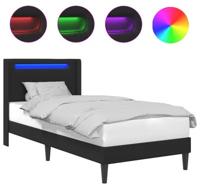 Produktbild von Bettrahmen mit LED-Lichtleisten Schwarz 100 x 200 cm Kunstleder