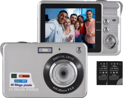 Obrázok produktu pre Digitálny fotoaparát 4K, videokamera, 48 MP, 2,8-palcový TFT displej, automatické zaostrovanie, 16-násobný digitálny zoom, funkcia stabilizácie obrazu, rozpoznávanie tváre, snímanie úsmevu, integrovaný blesk, s 2 batériami, vianočný darček pre deti a teenagerov