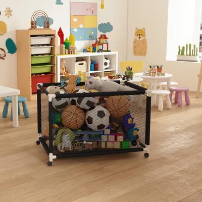 Obrázok produktu pre NAIZY Úložný box do bazéna 122x78x88cm Vonkajší úložný box do bazéna s kolieskami, čierny sieťový organizér na plavecké krúžky, plážové lopty, bazénové rezance, hračky a plavecké potreby