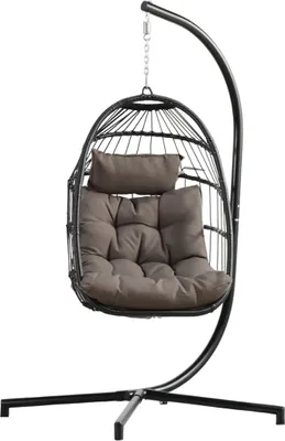 Produktbild von TOPANBIETER 999 Hängesessel Rope schwarz mit taupefarbenem Polyester-Sitzkissen und schwarzem Gestell - Hängeschaukel, Hängesitz, Indoor & Outdoor