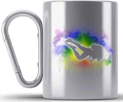 Produktbild von Trendation - Taucher Grafik Edelstahl Tasse Karabiner Geschenk für Tauchlehrer Geschenkidee Lustig Tauchen Tauchsport (Silber)