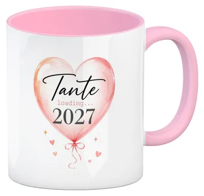 Produktbild von Kaffeebecher in rosa Tante loading - Tasse mit Herz und Schleife Mit Spruch: