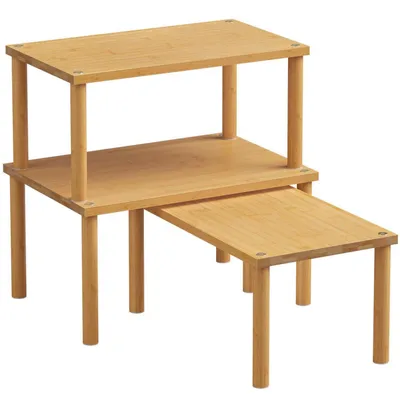 Produktbild von Bambus Schrank Organizer Ablage 3er Set, stapelbares Gewürzregal Mittel Natur Braun