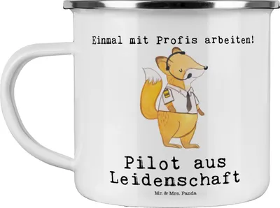 Produktbild von Mr. & Mrs. Panda Haferl Pilot Leidenschaft - Weiß - Geschenk, Emaille Becher, Flugzeug, Lustig, Pott, Cockpit, Tasse, Reisebecher, Spruch, Kaffeepott