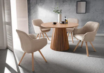 Produktbild von Mr. Deko Essgruppe Matera & Oria mit 4 drehbaren Diningsesseln und Tisch Eiche 120cm