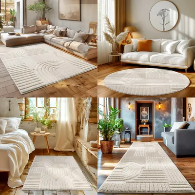 Produktbild von Homebyhome Hochflor Teppich Wohnzimmer Skandinavische Boho Design 3D Optik Teppich Shaggy Flauschig Weich, Grösse: 280x370 cm