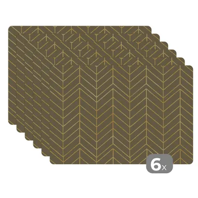 Obrázok produktu pre MuchoWow® Podložky Sada 6 podložiek Umývateľné podložky 30x45x0.3cm Vzory - línie - zelená - zlatá Podložka pod stôl Nekĺzavá a odolná voči teplu