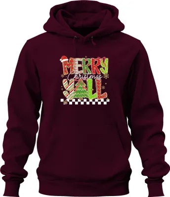 Produktbild von Merry Christmas Y'all Weihnachten Tannenbaum gestreift Glitzer Uni Hoodie Kapuzenpullover, Burgundy, XXL