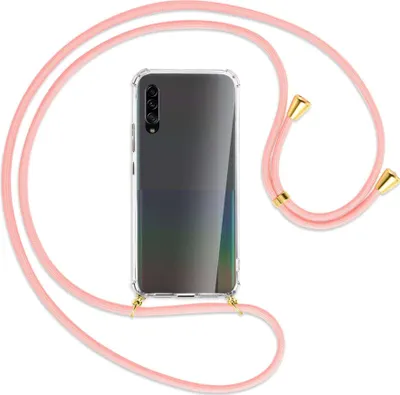 Produktbild von Handykette Backcover-Schutzhülle mit Band (Metall goldfarben) für Samsung Galaxy A90 5G - rosa