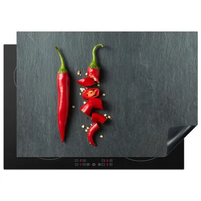 Produktbild von KitchenYeah© Herdabdeckplatte Paprika - Rot - Gewürz - Grau - Grün , 75x52cm, Küche Deko, Glaskeramikkochfeld Herdabdeckung, Abdeckplatte fùr Kochfeld
