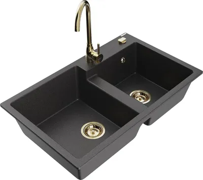 Immagine prodotto di Mexen Tomas lavello in granito a 2 vasche con rubinetto cucina Telma, nero maculato - 6516-76-670200-50