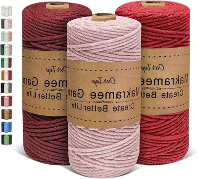 Immagine prodotto di Set di filati per macramè 3 mm x 100 m, rosso cipria, rosso bordeaux