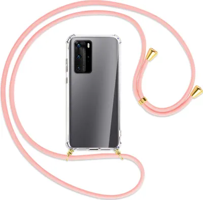 Produktbild von Handykette Backcover-Schutzhülle mit Band (Metall goldfarben) für Huawei P40 - rosa