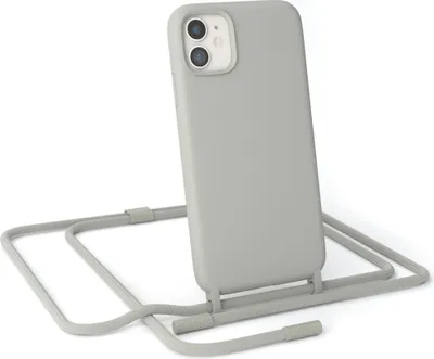 Produktbild von EAZY CASE Handykette Silikon Premium kompatibel mit Apple iPhone 11 Handyhülle mit Umhängeband, Handykordel mit Schutzhülle, Silikonhülle, Hülle mit Band, Kette für Smartphone, Taupe