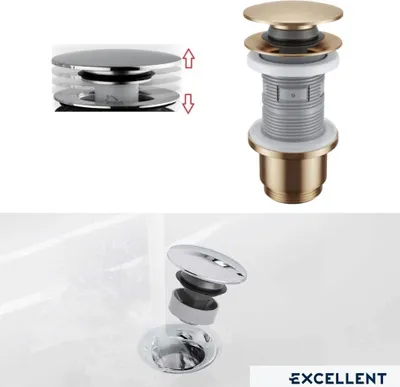 Produktbild von ECOLAM Click Clack Ablaufventil Kupfer gebürstet für Waschbecken Bidet mit/ohne Überlauf Stöpsel Pop-Up Push-Up Messing 63 mm
