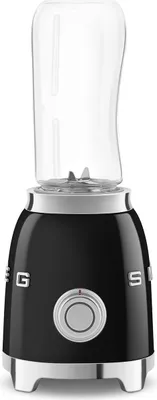 A studio shot of a black Smeg blender.