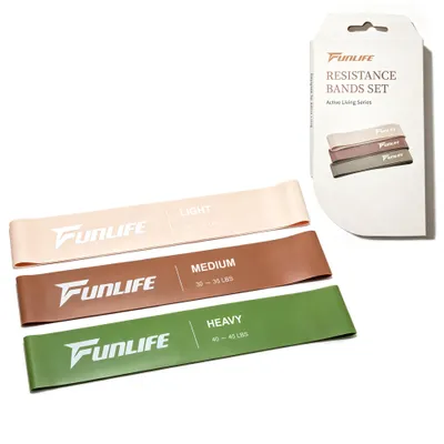 Produktbild von FunLife Fitnessbänder 3er Set, Widerstandsbänder aus TPE mit 3 Widerstandsstufen 15–45 LBS, Fitnessband für Krafttraining, Yoga und Pilates