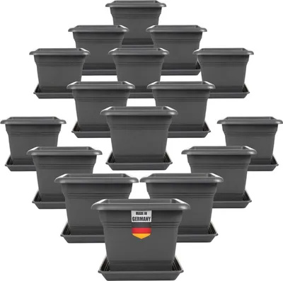 Produktbild von Eckiger Tomatentopf mit Untersetzer anthrazit, Drainage, 16 Stück für Garten