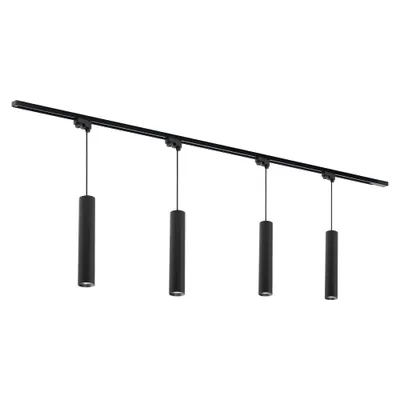 Produktbild von Qub Focus III - 1-Phasen Schienensystem - 200cm - 4 Pendelleuchten - Schwarz - LED