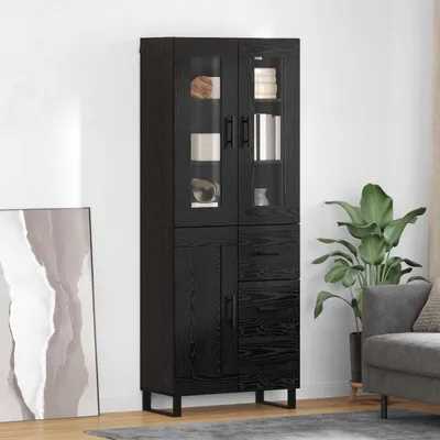Zdjęcie produktu dla VidaXL Wysoka szafka, 2 sztuki, kolor czarny, imitacja dębu, wymiary: 69,5 x 34 x 180 cm