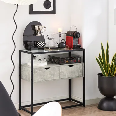 Immagine prodotto di SoBuy FSB54-HG Tavolo consolle stretto Tavolo da corridoio Credenza Tavolino Tavolo da divano Tavolo decorativo Grigio chiaro WD circa: 81x78x35cm