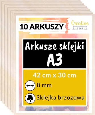 Zdjęcie produktu dla Creative Deco 10x A3 Sklejka 8mm | 420x 300x 8 mm | Sklejki do majsterkowania i prac manualnych | Idealna do pirografii, cięcia laserem, modelarstwa