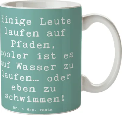 Produktbild von Mr. & Mrs. Panda Kaffeebecher Spruch Schwimmen Pfade - Meeresbrise - Geschenk, cappuccinotasse, Tasse, Training, Schwimmer, Wasser, Teamsport, Freistilschwimmen, Sportler