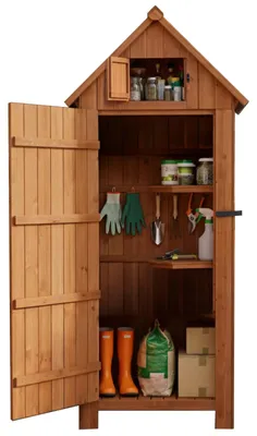 Produktbild von Holz Gartenschrank - Geräteschuppen - Tanne, Wasserdicht mit UV-Schutz, Mit Boden und Regal 30 kg, 77x54,3x179 cm - Natur