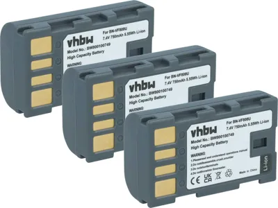 Produktbild von vhbw 3x Akku Ersatz für JVC BN-VF823U für Videokamera Camcorder (750 mAh, 7,4 V, Li-Ion) + Infochip