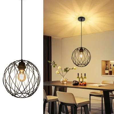 Produktbild von ZMH Pendellampe Schwarz Hängelampe Rund Vintage E27 Hängeleuchte Esstischlampe Küchenlampe Wohnzimmer Treppenhaus Flur Ohne Leuchtmittel