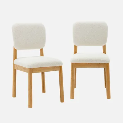 Immagine prodotto di Set 2 sedie imbottite in legno di hevea e bouclé, Bianco