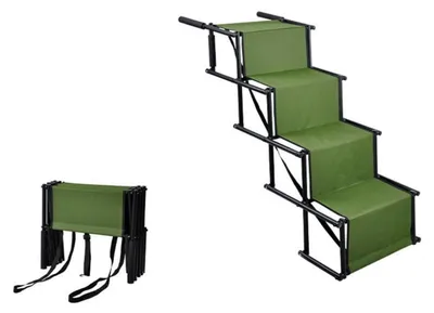 Obrázok produktu pre Rampa pre psy, skladacia, 4 schody, nosnosť do 80 kg, zelená, rozmer 101x75x47 cm