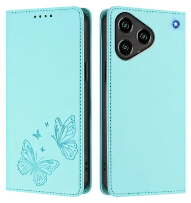 Image de Étui en cuir pour ZTE Blade A76 4G, motif papillon, étui portefeuille à rabat avec support, vert menthe