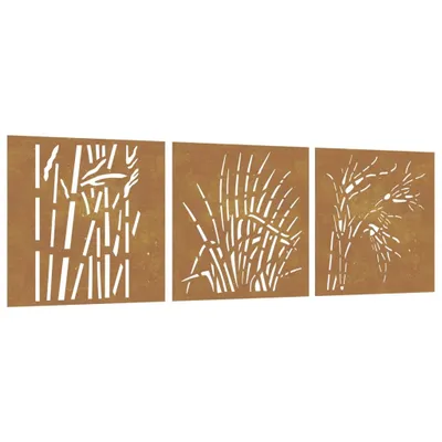 Obrázok produktu pre Záhradné dekorácie 3 ks 55x55 cm, cortenová oceľ, tráva