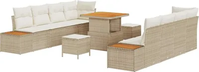 Image de Ensemble de canapés de jardin vidaXL, 11 pièces, 10 places, couleur beige, en polyrotin