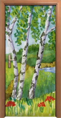 Produktbild von Türposter 90x200 cm Türaufkleber Türtapete Türfolie Klebefolie Nachbildung Malerei Birken Wasser