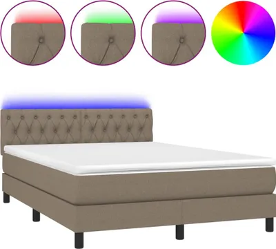 Produktbild von vidaXL Boxspringbett mit Matratze & LED Taupe 140x190 cm Stoff